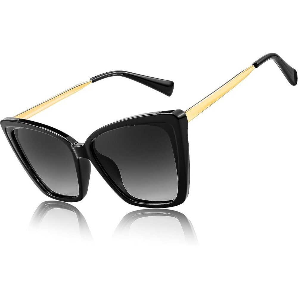 Women's Black Trendy Polarized Classic Stylish Retro Square Cat Eye Sun Glasses